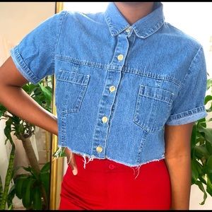 Vintage Cropped denim button up shirt